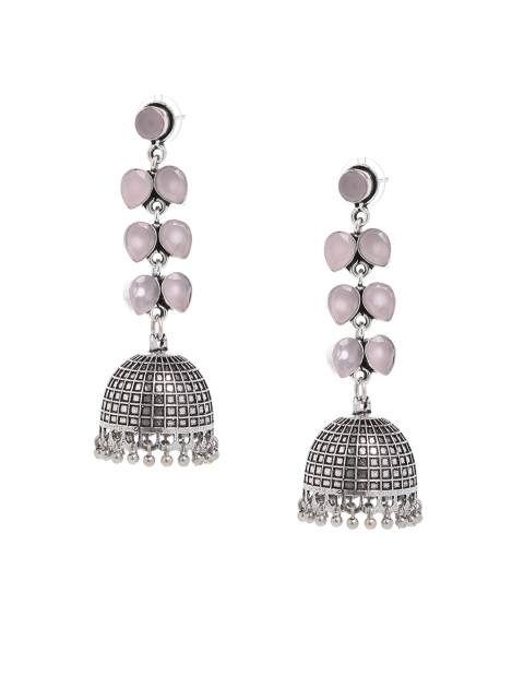 

Bamboo Tree Jewels Pink & Silver-Toned Handcrafted Dome Shaped Jhumkas