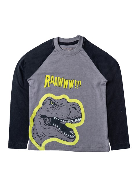 

Kid Studio Boys Grey & Navy Blue Printed Round Neck T-shirt