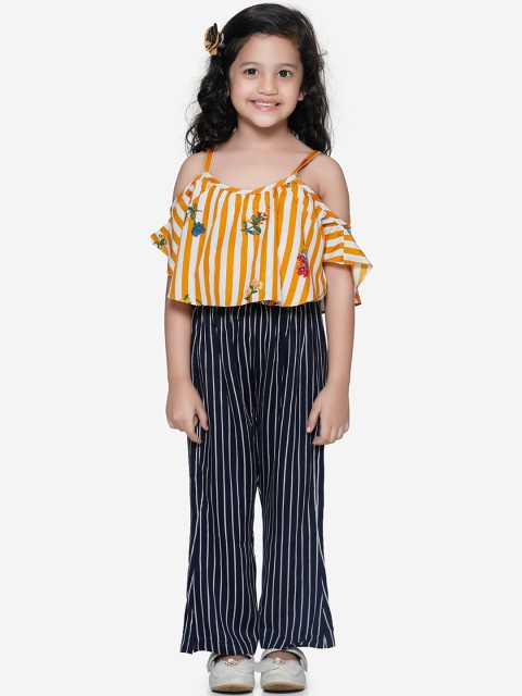 

LilPicks Girls Mustard & White Striped Top with Trousers