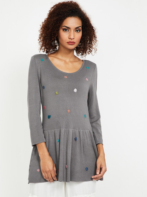 

Melange by Lifestyle Women Grey Solid Peplum Top