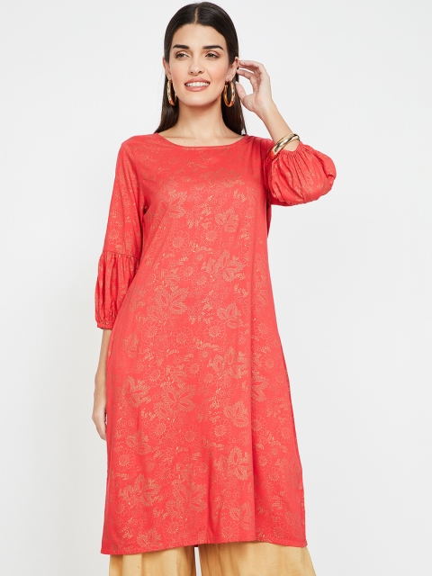 

Melange by Lifestyle Women Coral Pink Printed A-Line Kurta