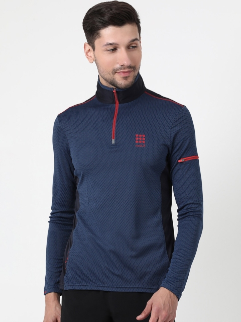 

rock.it Men Navy Blue Colourblocked High Neck T-shirt