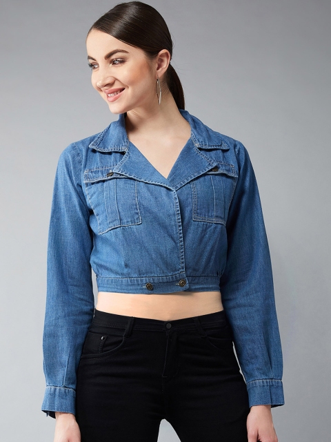 

DOLCE CRUDO Women Blue Solid Denim Jacket