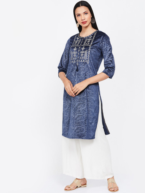 

Melange by Lifestyle Women Navy Blue Printed Straight Kurta