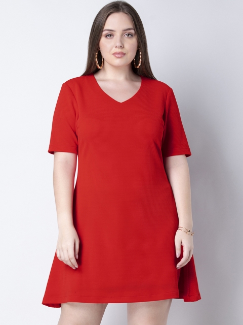 

FabAlley Curve Plus Size Women Red Solid Fit and Flare Dress