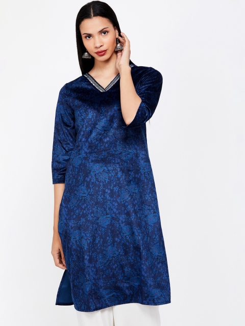 

Melange by Lifestyle Women Navy Blue Printed Straight Kurta