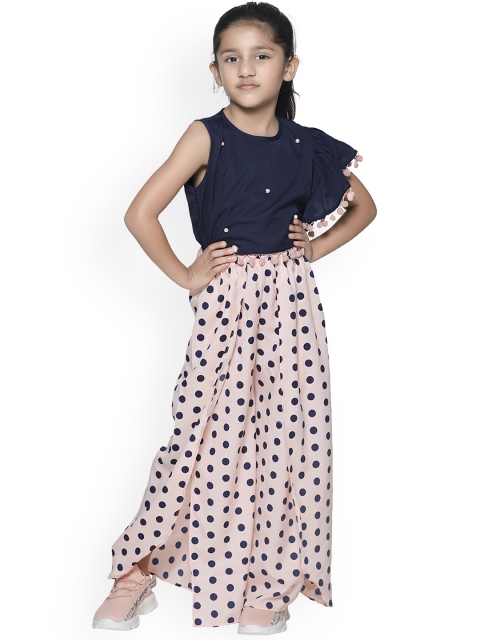

LilPicks Girls Navy Blue Solid Top with Palazzos