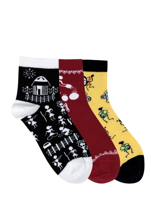 

Mustang Women Pack Of 3 Patterned Above Ankle-Length Socks, Black