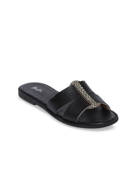 

Burloe Women Black Solid Leather Open Toe Flats