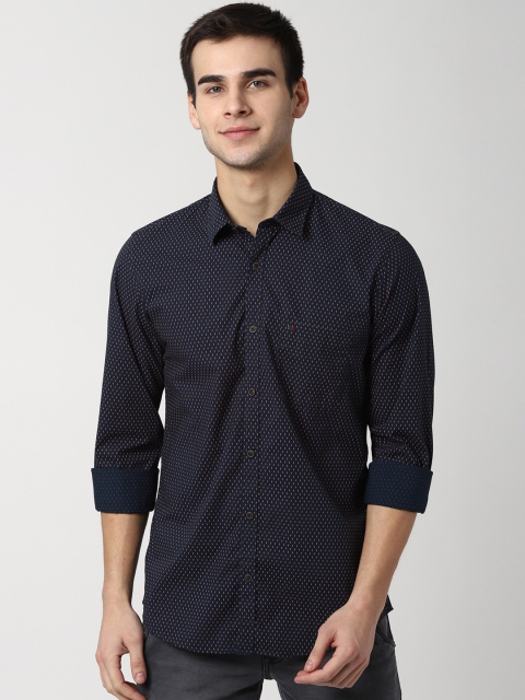 

Peter England Casuals Men Navy Blue & Gold-Toned Slim Fit Printed Casual Shirt
