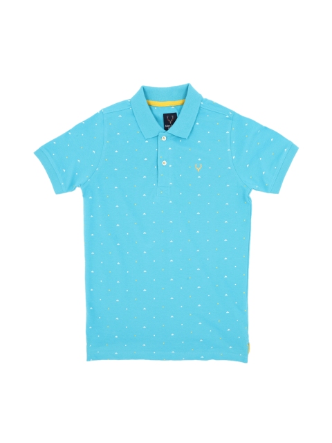 

Allen Solly Junior Boys Turquoise Blue Printed Polo Collar T-shirt