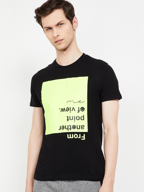 Smiley World Men Black Printed Slim Fit Round Neck T-shirt