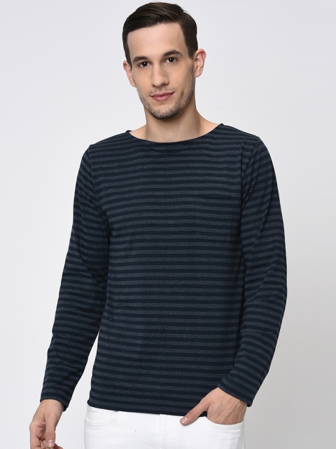 

Rigo Men Navy Blue Striped Round Neck T-shirt