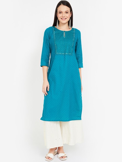 

Melange by Lifestyle Women Teal Blue Yoke Design Straight Kurta