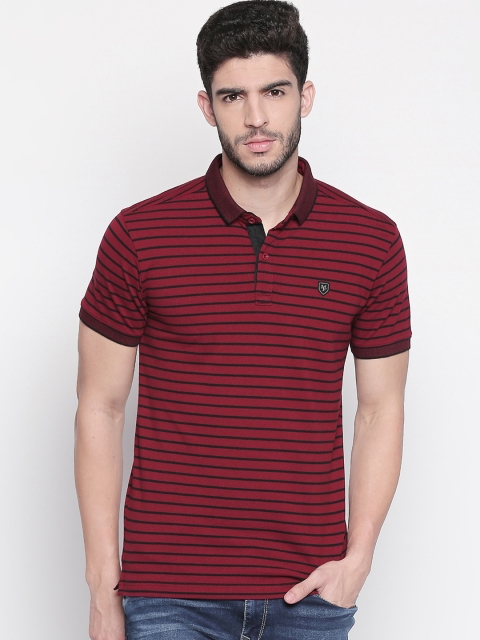 

Mufti Men Maroon & Black Striped Polo Collar T-shirt
