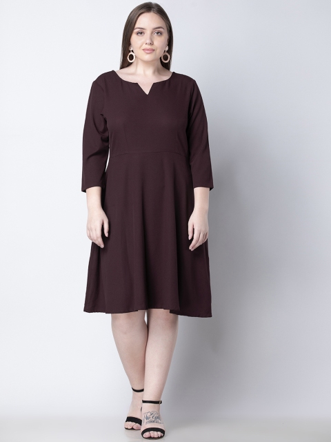 

FabAlley Curve Plus Size Women Maroon Solid Fit and Flare Dress