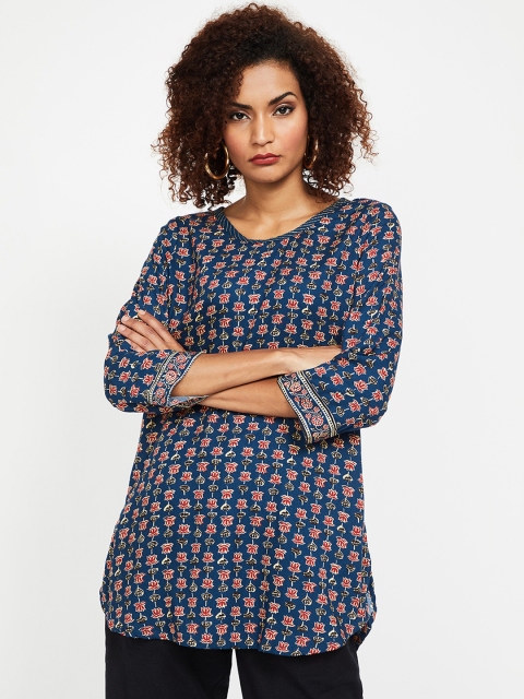 

Melange by Lifestyle Women Navy Blue & Red Floral Printed Straight Kurti