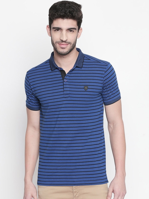 

Mufti Men Blue Striped Polo Collar Pure Cotton T-shirt