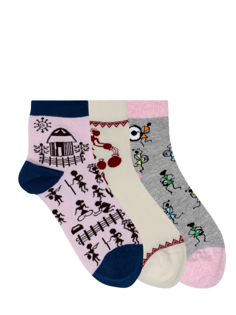 

Mustang Women Pack Of 3 Patterned Above Ankle-Length Socks, Cream