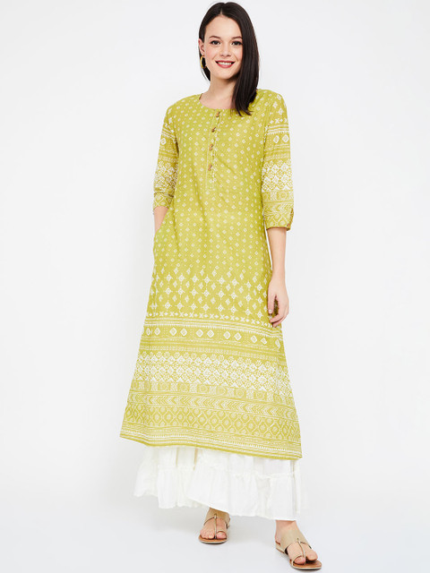 

Melange by Lifestyle Women Lime Green Printed A-Line Kurta