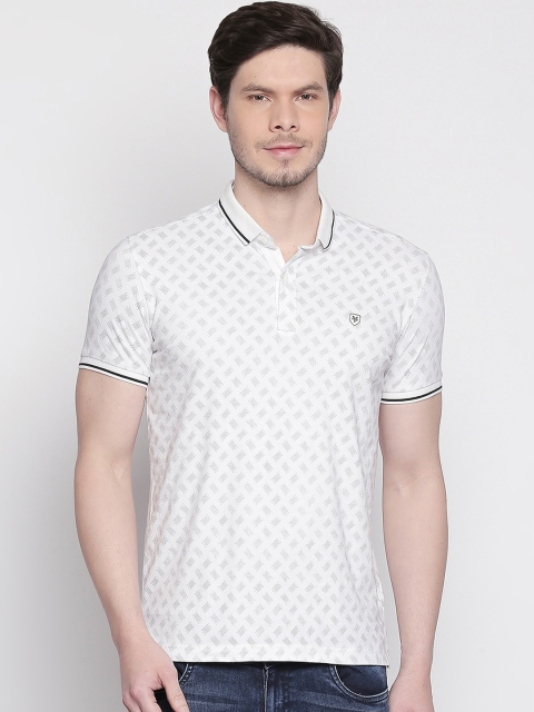 

Mufti Men White Black Printed Polo Collar Pure Cotton T-shirt