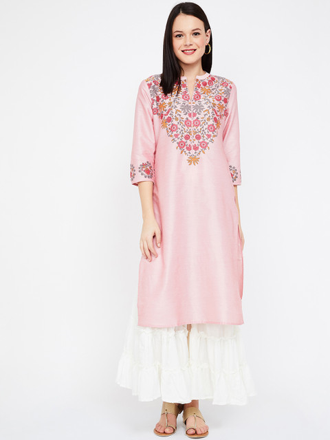 

Melange by Lifestyle Women Pink Yoke Design Straight Kurta