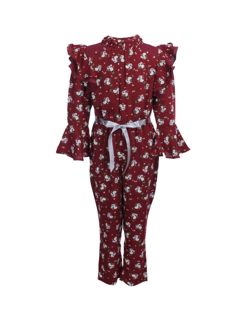 

CUTECUMBER Girls Maroon & Grey Printed Culotte Jumpsuit