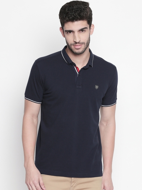 

Mufti Men Navy Blue Solid Slim Fit Polo Collar Pure Cotton T-shirt