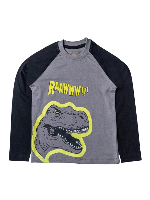 

Kid Studio Boys Grey & Navy Blue Printed Round Neck T-shirt