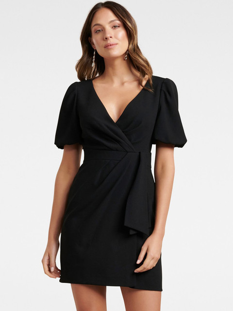 

Forever New Women Black Solid Wrap Dress