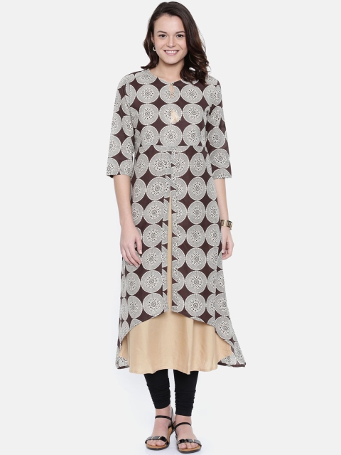 

Rasada Women Beige & Brown Printed A-Line Kurta