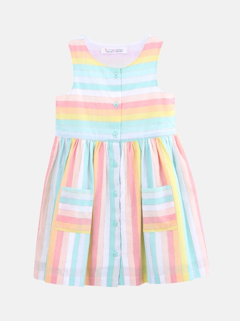 

Beebay Girls Multicoloured Striped Fit and Flare Dress, Multi