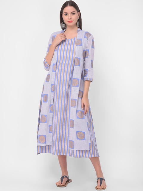 

aayusika Women Grey Printed A-Line Ethnic Dress