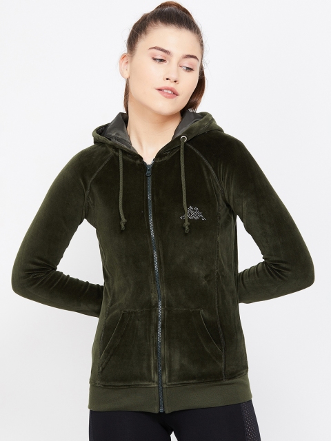 

Kappa Women Olive Green Solid Hooded Sweatshirt
