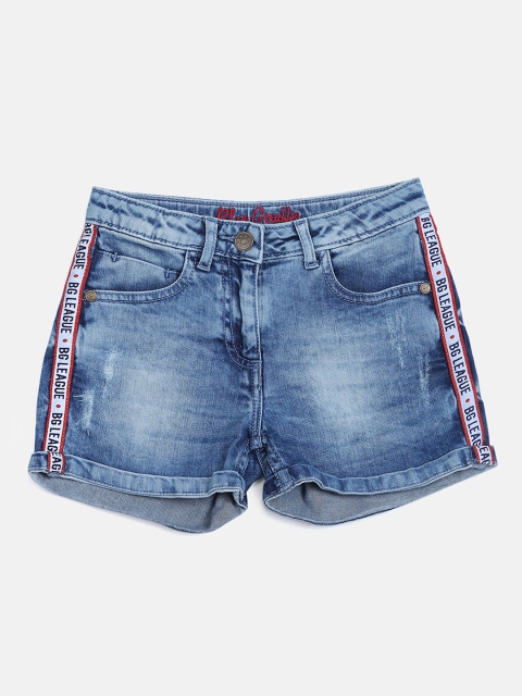 

Blue Giraffe Girls Blue Washed Regular Fit Denim Shorts