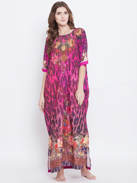 

The Kaftan Company Magenta & Beige Printed Nightdress