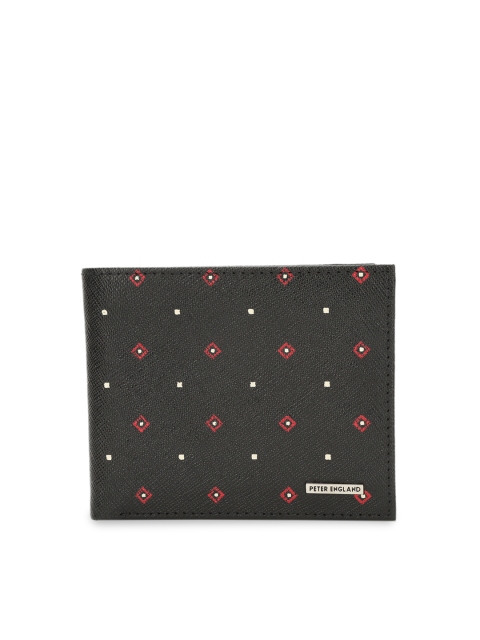

Peter England Men Black Self Design Two Fold Wallet