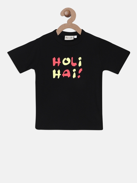 

BownBee Kids Black Printed Round Neck T-shirt