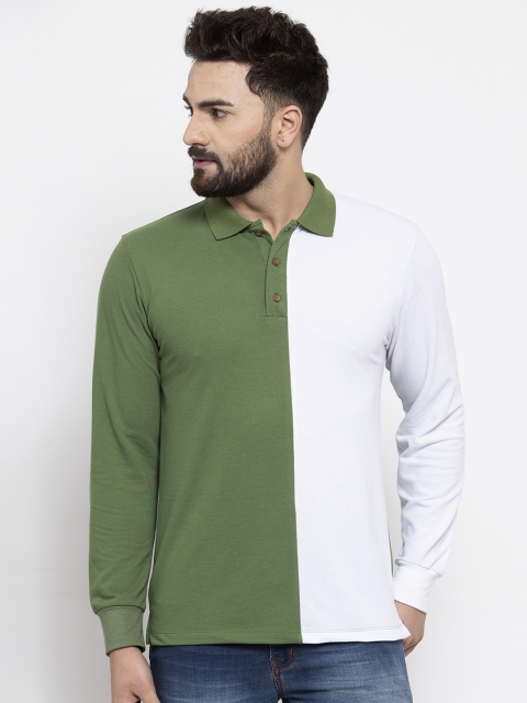 

Kalt Men Green & White Colourblocked Polo Collar T-shirt