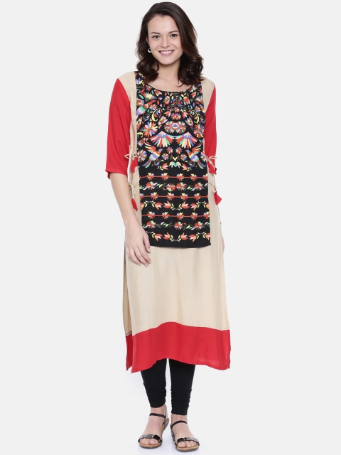 

Rasada Women Red & Cream-Coloured Printed Straight Kurta