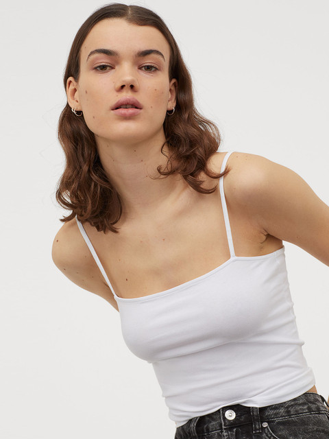 

H&M Women White Solid Short Jersey Top