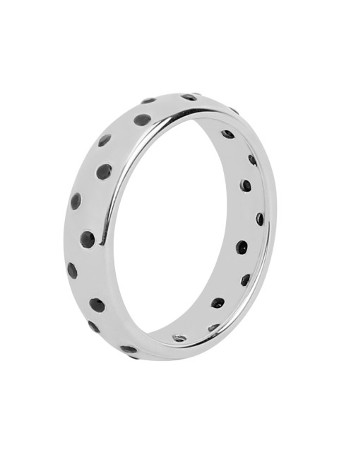 

Silgo Women 925 Sterling Silver Rhodium-Plated & Black CZ-Studded Band Finger Ring