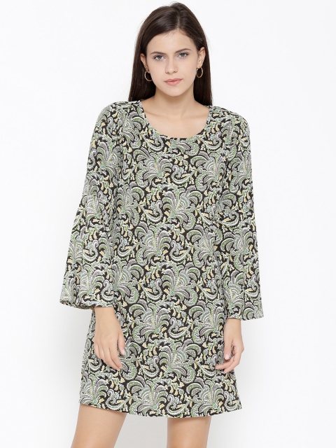 

Sera Women Green & Black Printed A-Line Dress