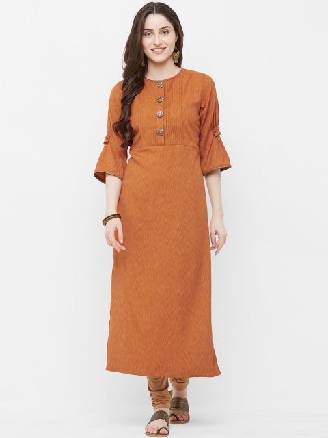 

INDE by MISH Women Rust Brown Solid Straight Kurta