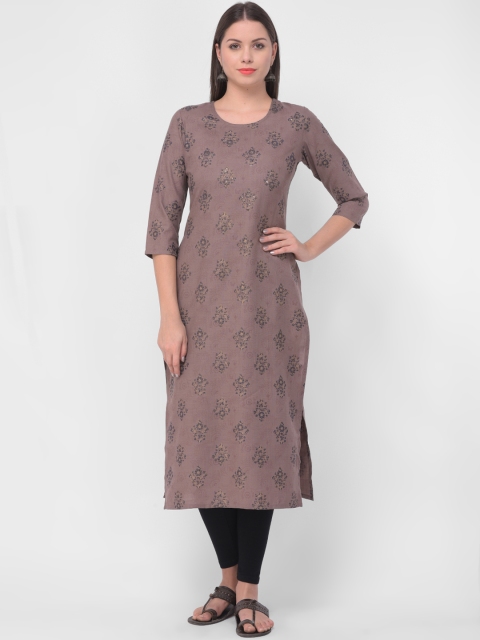 

aayusika Women Brown Printed Straight Kurta