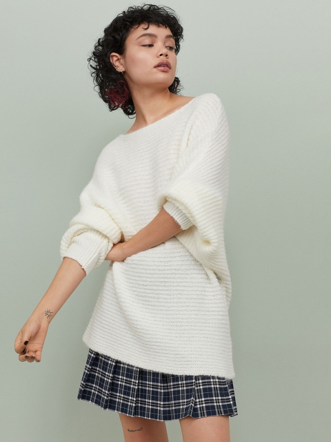 

H&M Women White Ribbed Jumper