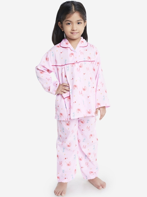 

KID1 Girls Pink Printed Night Suit
