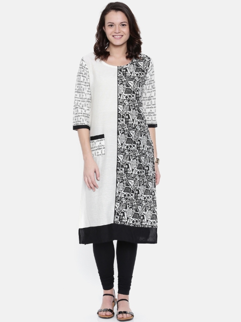 

Rasada Women Black & White Printed Straight Kurta