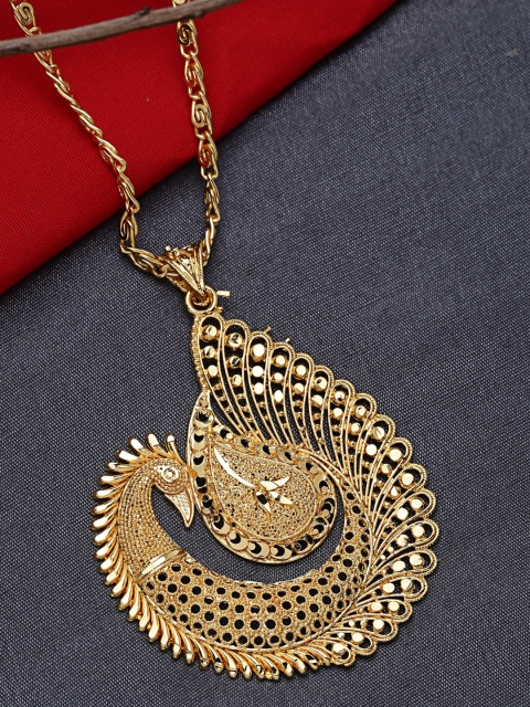 

ZeroKaata Gold-Plated Peacock-Shaped Handcrafted Pendant With Chain