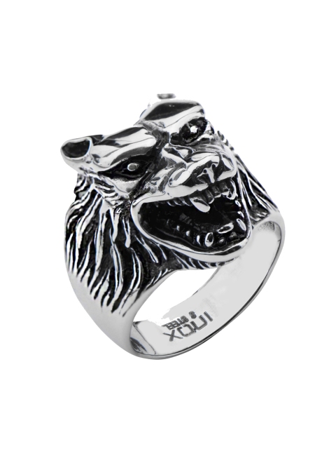 Inox Jewelry Unisex Silver-Toned Growling Wolf Finger Ring